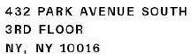 432 Park Avenue South
3rd Floor
NY, NY 10016