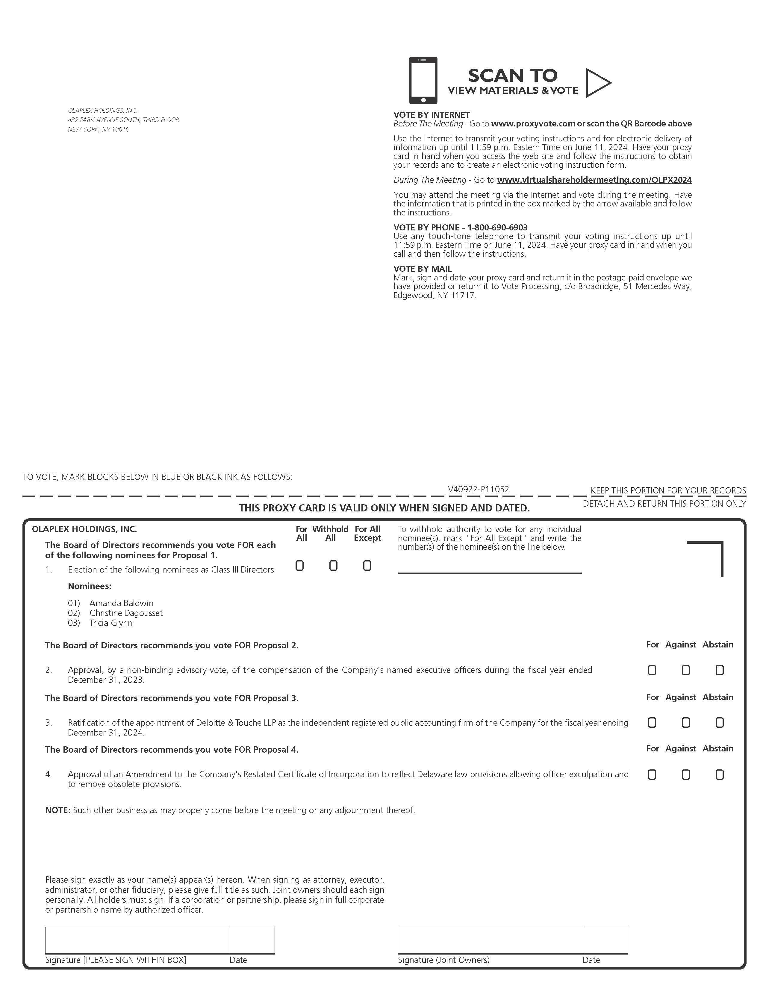 Preliminary Proxy Card - Front - accessible PDF available in Documents dropdown menu